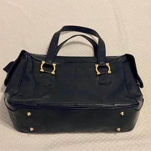 Vintage LOU TAYLOR, Classic Blue Leather Satchel with Gold Hardware